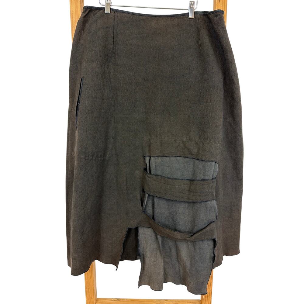 Cynthia Ashby Brown Zipper Back Woven Trim Maxi Skirt OS  LG / XL